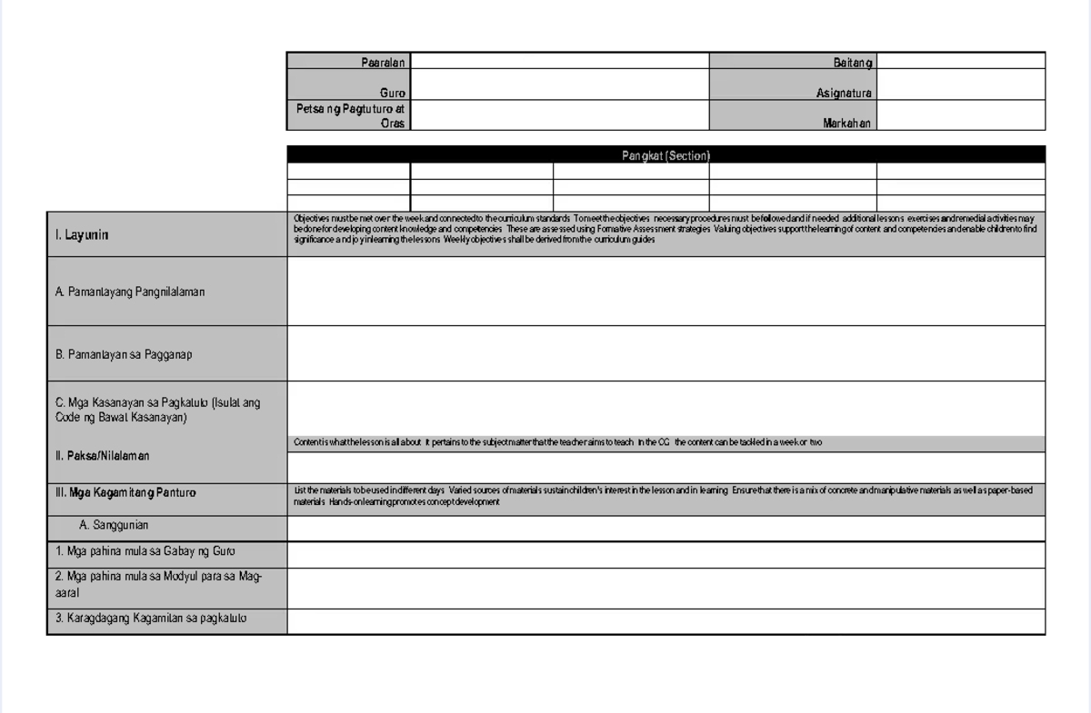 Lesson plan new format filipino - PaaralanPaaralan BaitangBaitang ...