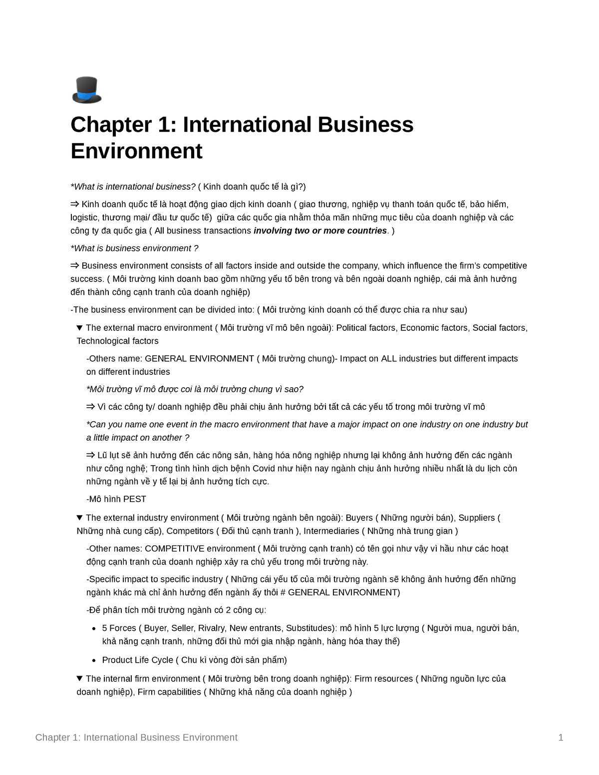 Chapter 1 International Business Environment - 🎩 Chapter 1 ...