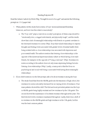 2020-psychology human sexuality(psych 170)-reading response 2 - Reading ...