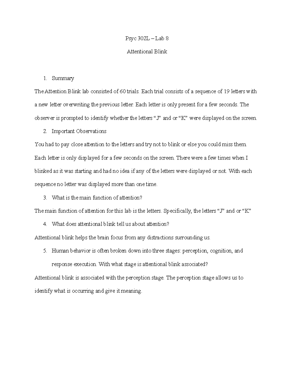 Summary Attention - lab assignment on coglab - Psyc 302L – Lab 8 ...