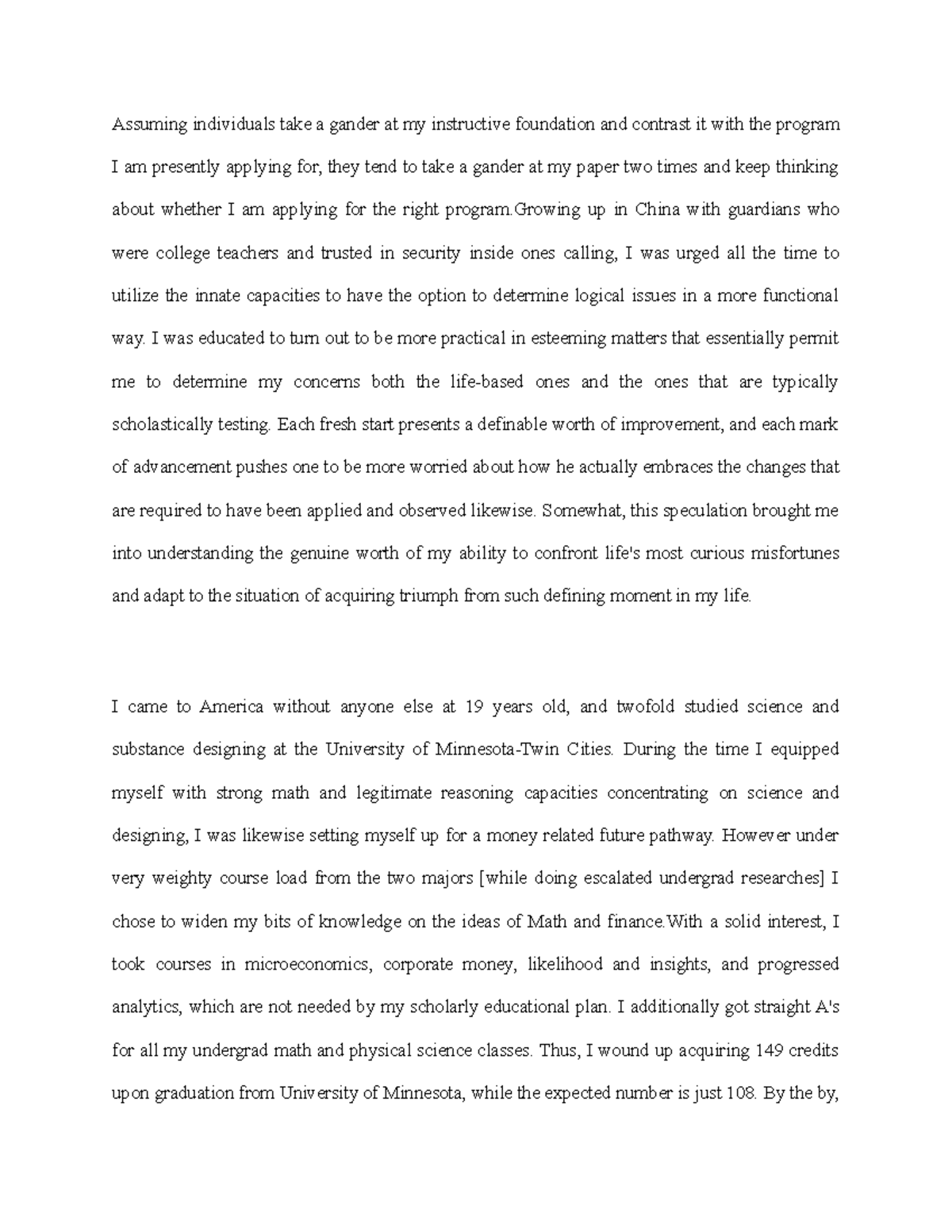 Personal Statement - Financial Engineering Master - Assuming 