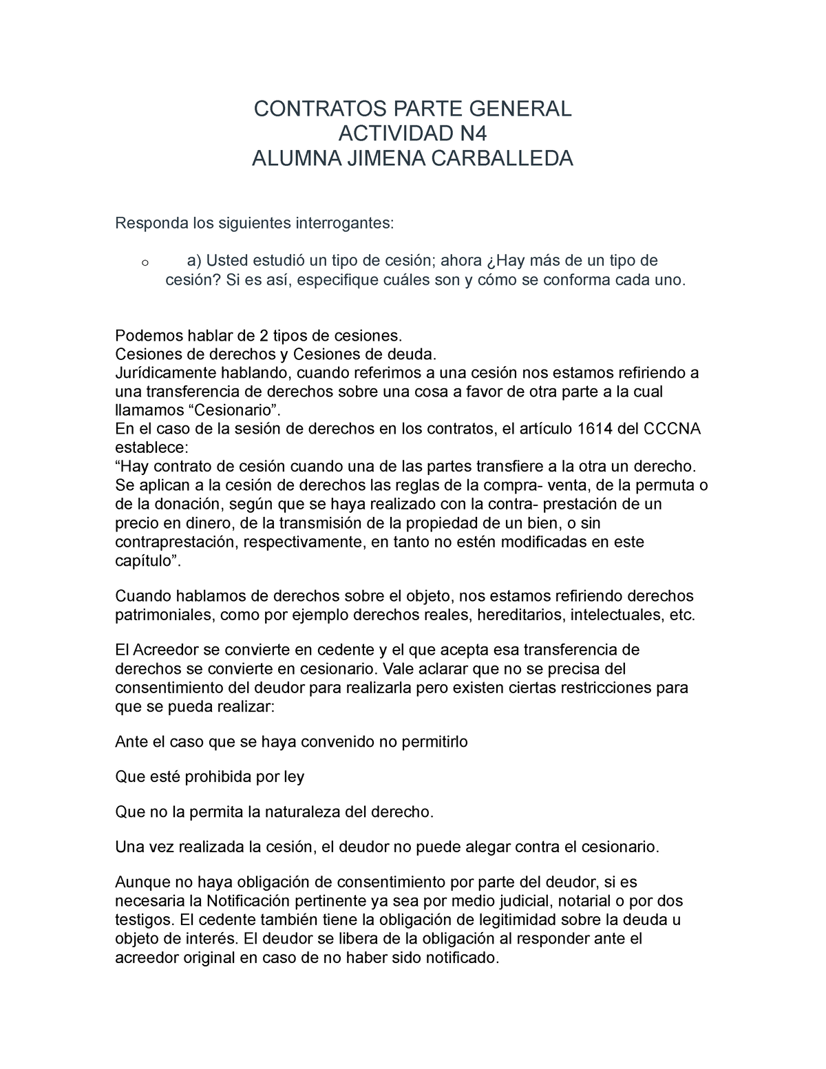 Contratos Parte General A4 Contratos Parte General Actividad N Alumna Jimena Carballeda 9354