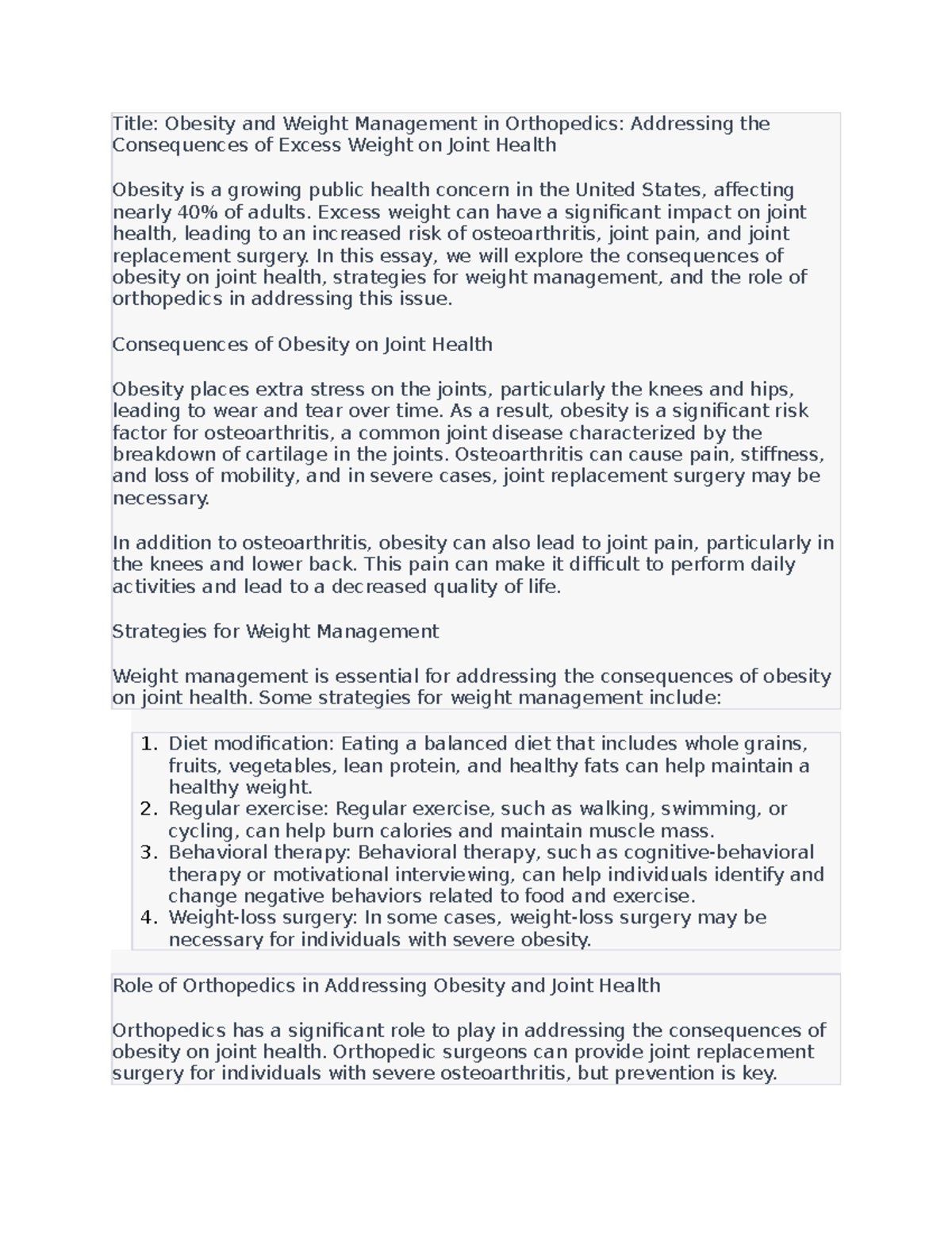 Obesity and Weight Management in Orthopedics - Addressing the ...