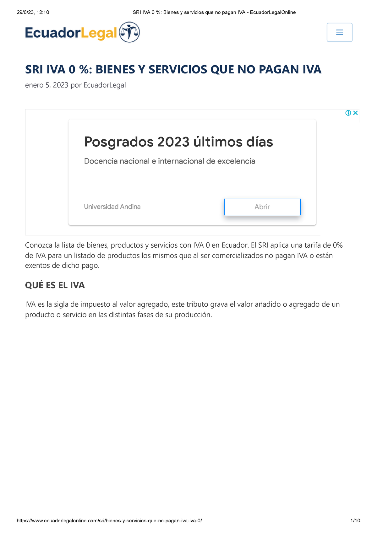 SRI IVA 0 % Bienes Y Servicios Que No Pagan IVA - Ecuador Legal Online ...