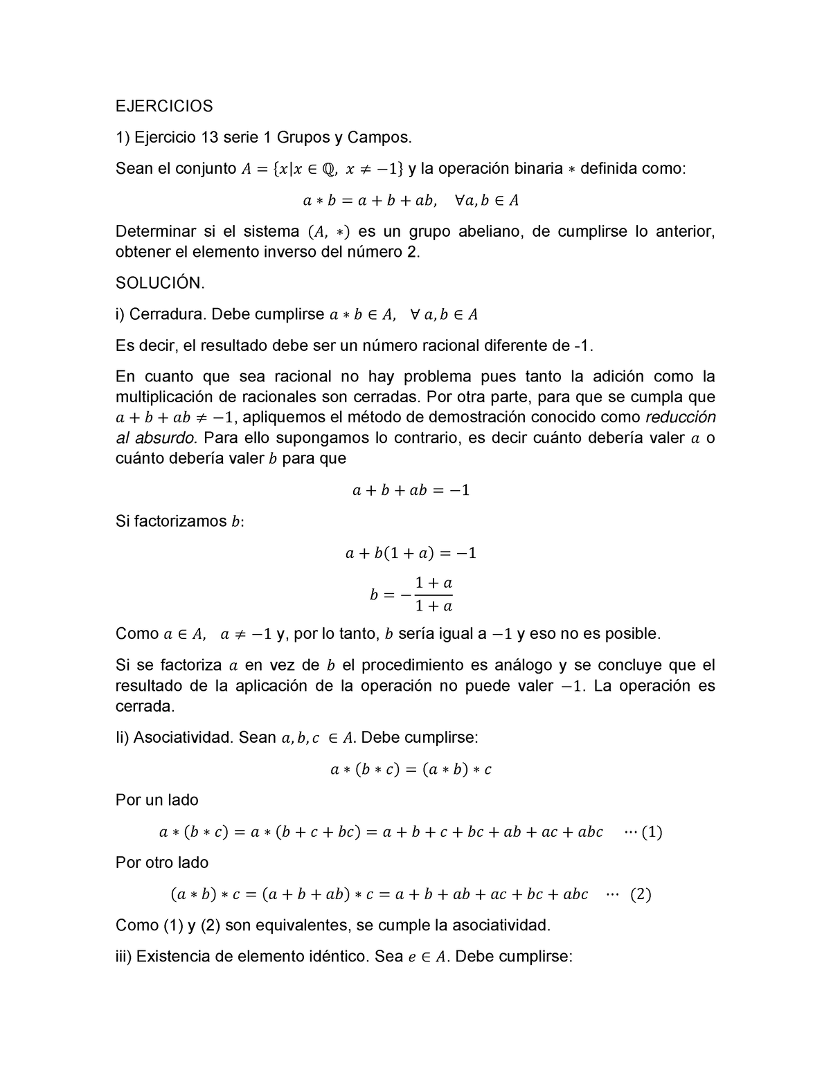 Tema 1 Algebra Lineal - EJERCICIOS Ejercicio 13 Serie 1 Grupos Y Campos ...