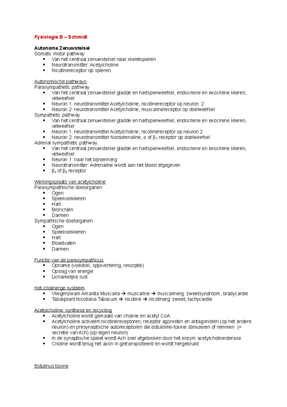 Farmacologie B - Fysiologie B – Schmidt Autonome Zenuwstelsel Somatic ...