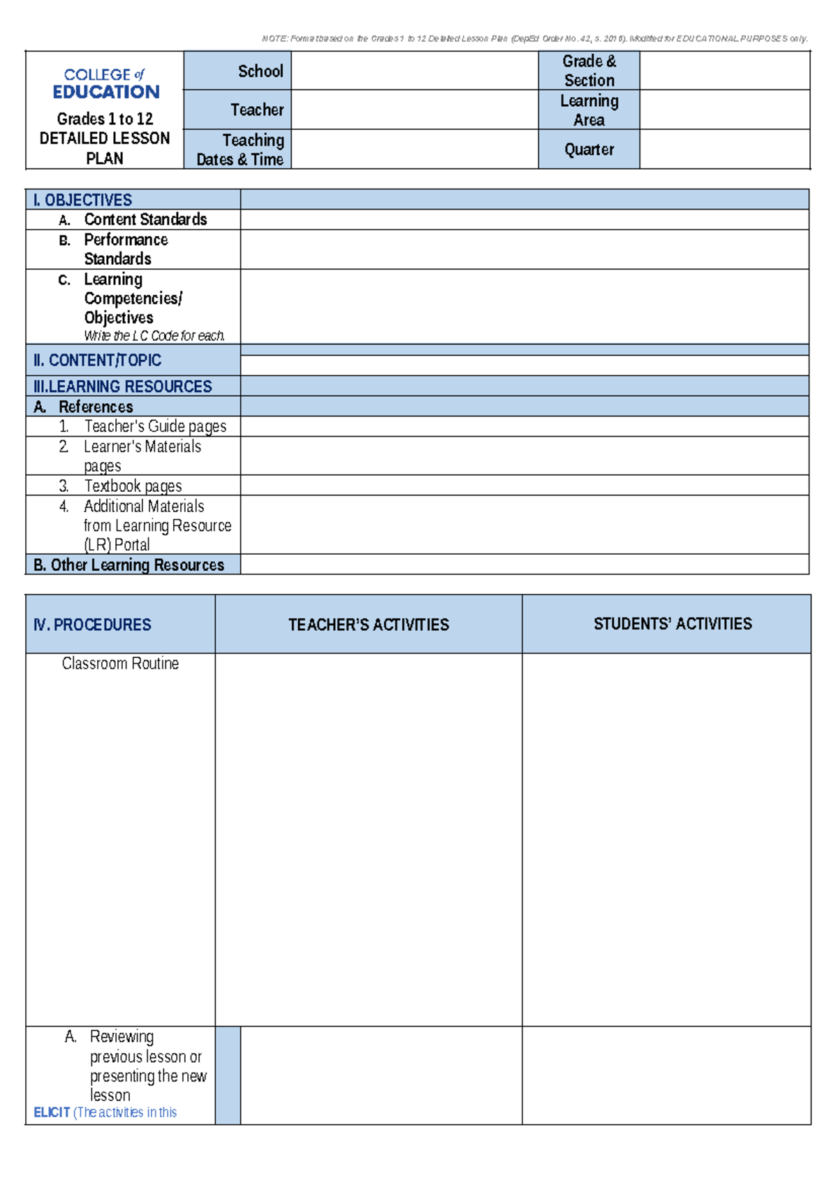 COED Lesson-PLAN- Format-2-1 - Grades 1 to 12 DETAILED LESSON PLAN ...