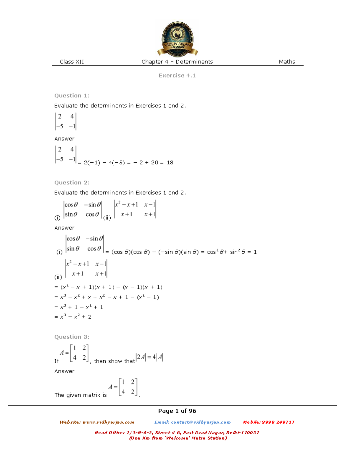 Chapter 4 determinants - Class XII Chapter 4 Determinants Maths ...