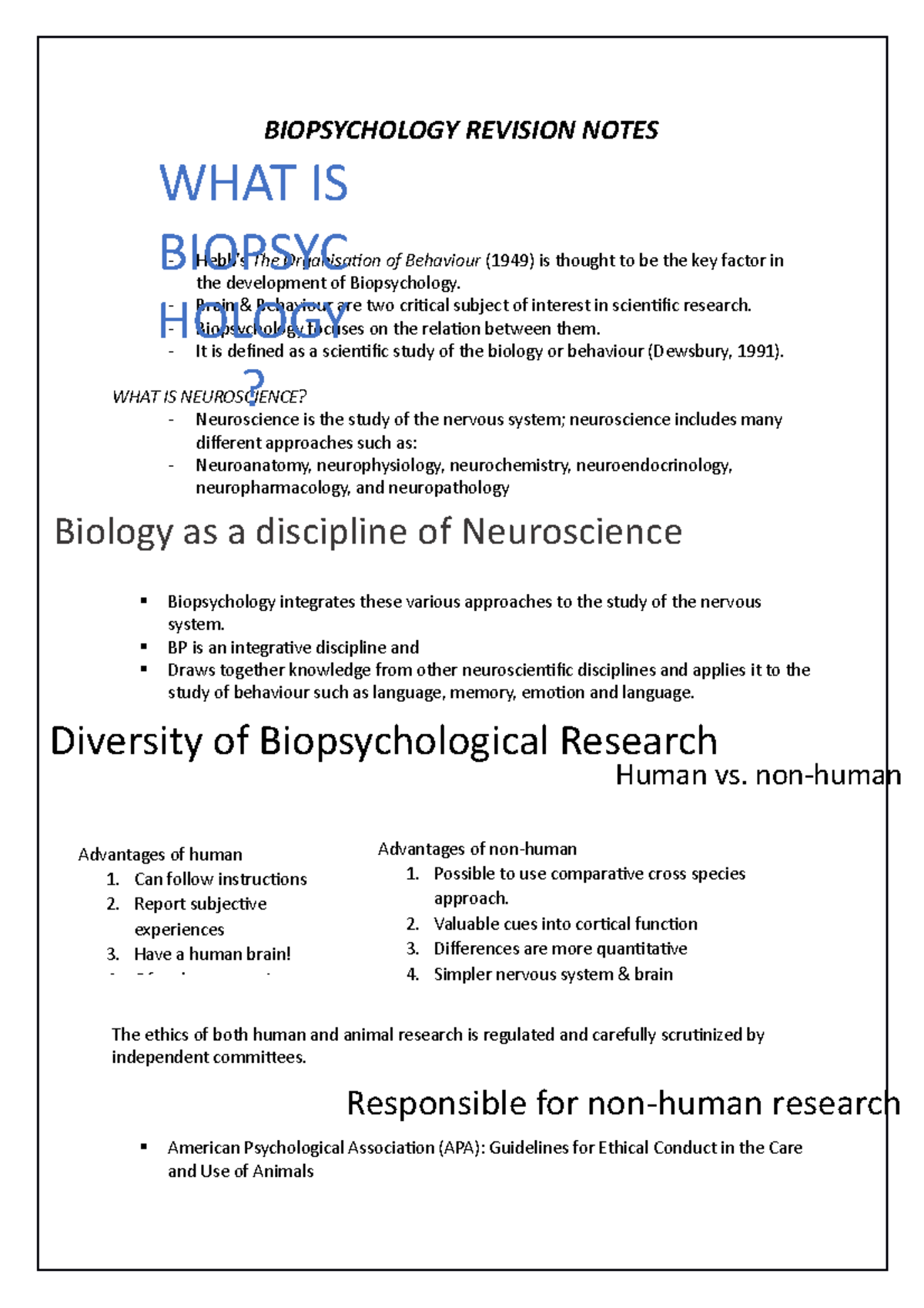 Biopsychology- Revision- Notes - ####### BIOPSYCHOLOGY REVISION NOTES ...