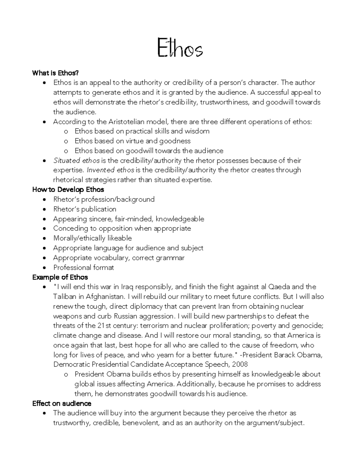 Rhetorical Appeals Handouts - Ethos What is Ethos? - Ethos is an appeal ...