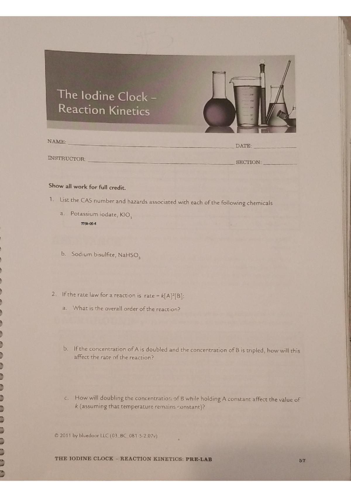 Lab 5 Prelab Page 57 - Post Lab Page - CHEM 2325 - Studocu