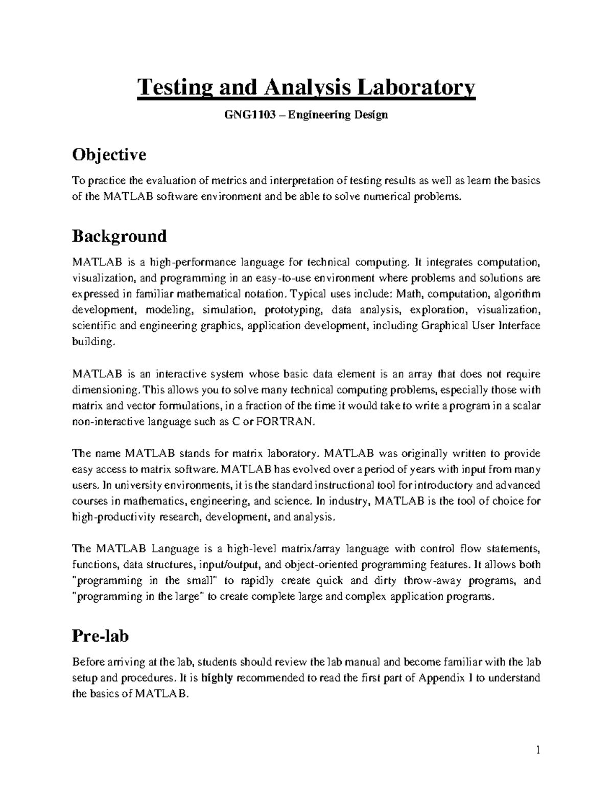 Testing and Analysis Lab Report - Testing and Analysis Laboratory ...