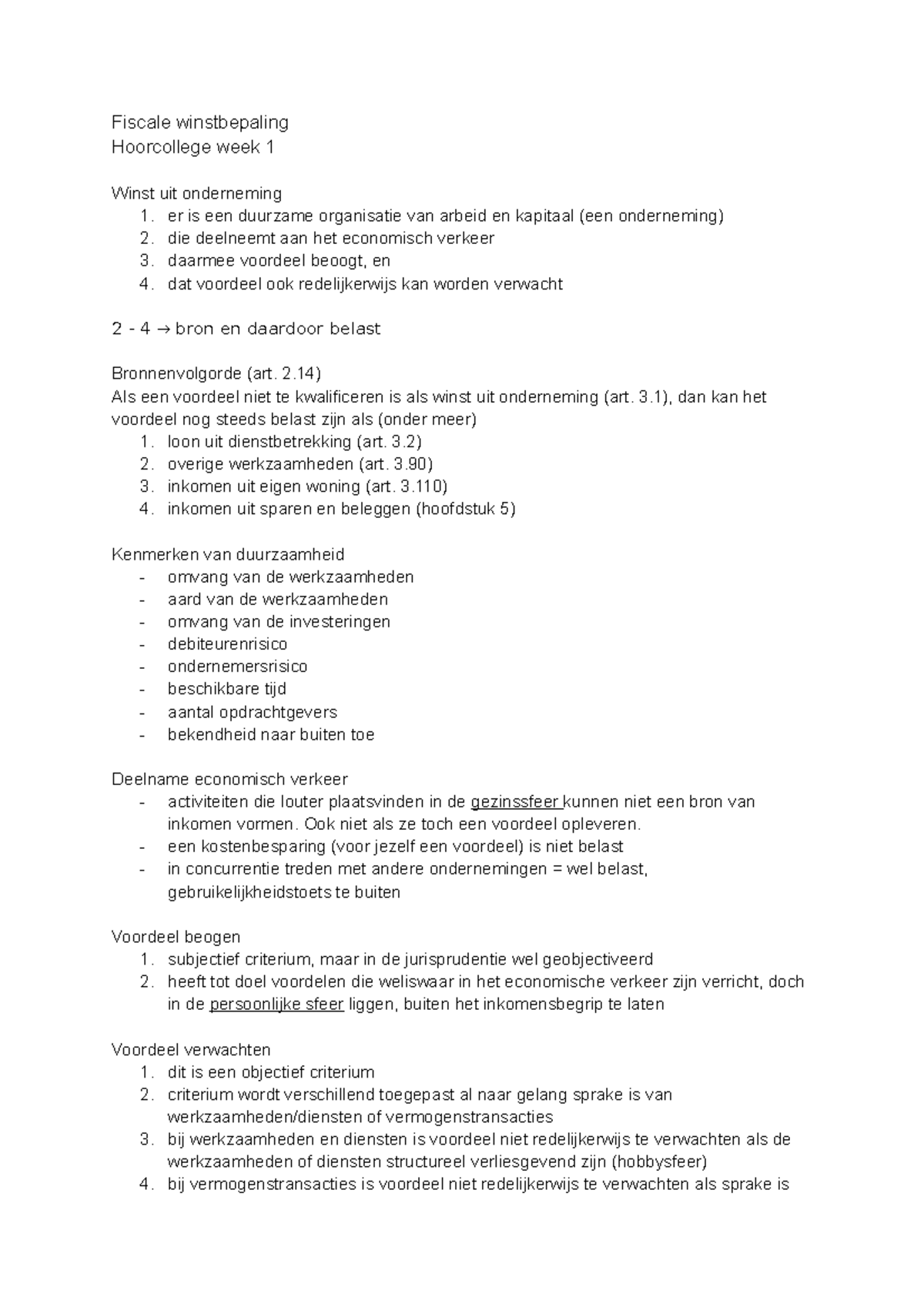 Hoorcollege Week 1 Fiscale Winstbepaling Hoorcollege Week 1 Winst Uit