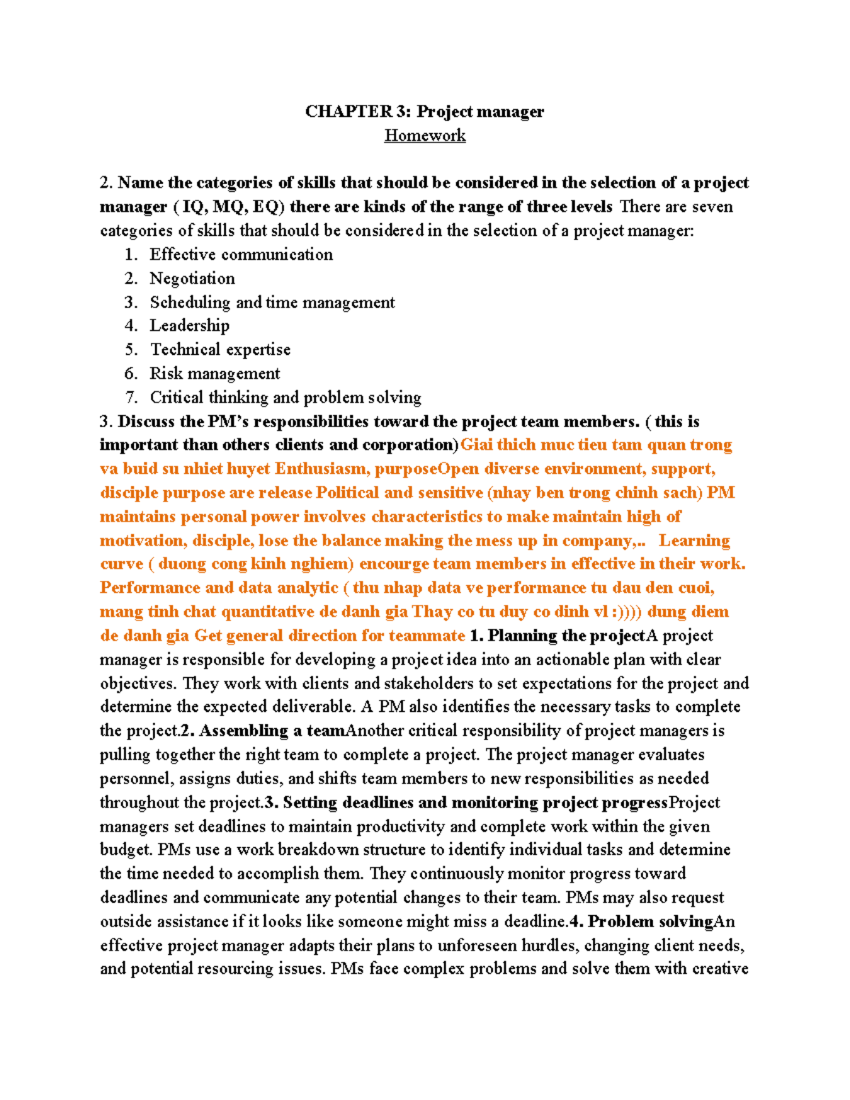 Homework chap3 (PM) - CHAPTER 3: Project manager Homework 2. Name the ...