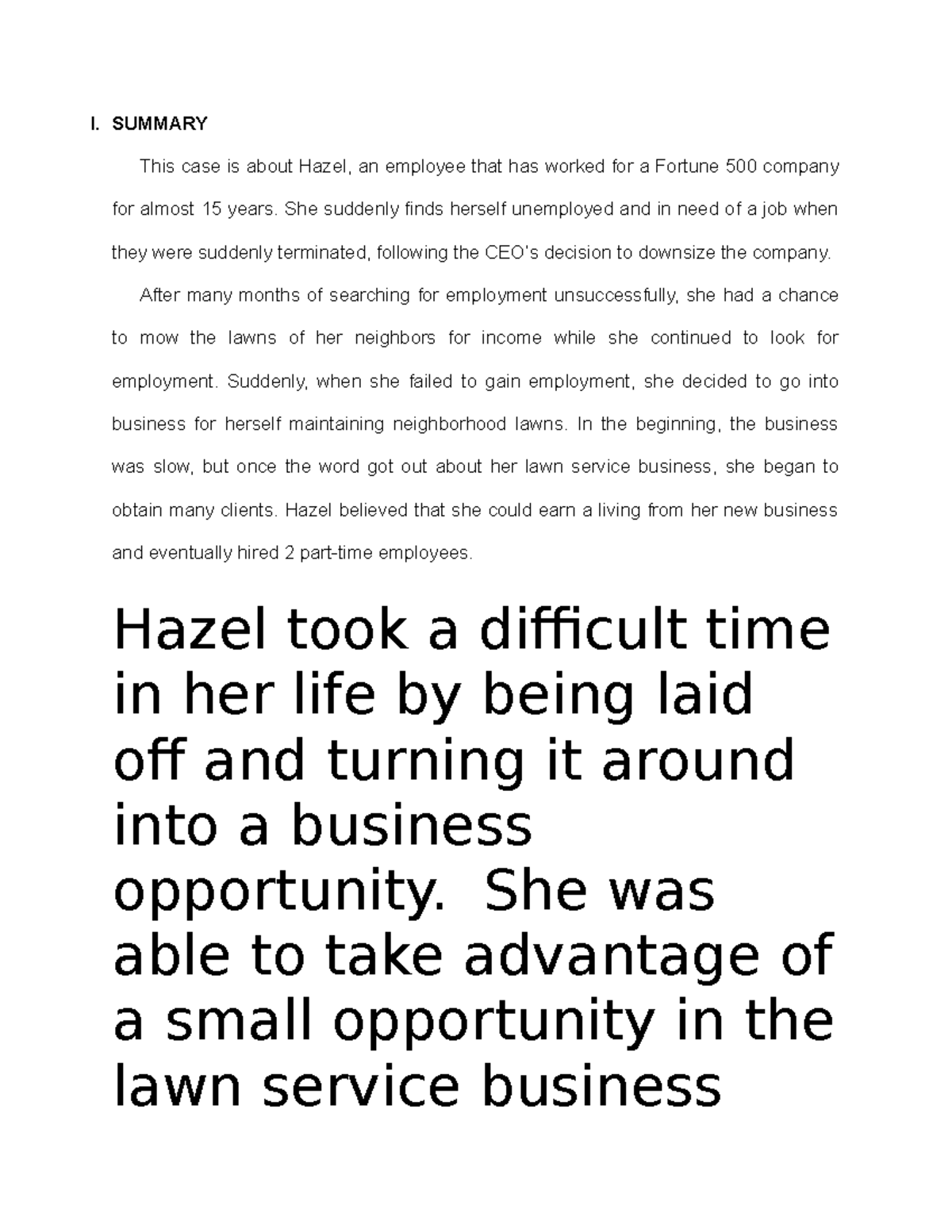 Casestudyhazel NOTES I. SUMMARY This case is about Hazel, an