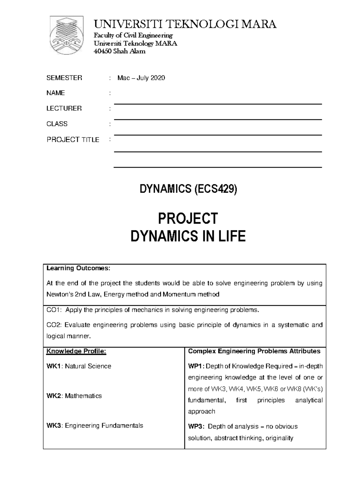 Project Poster Final Semester Mac July 2020 Name Lecturer