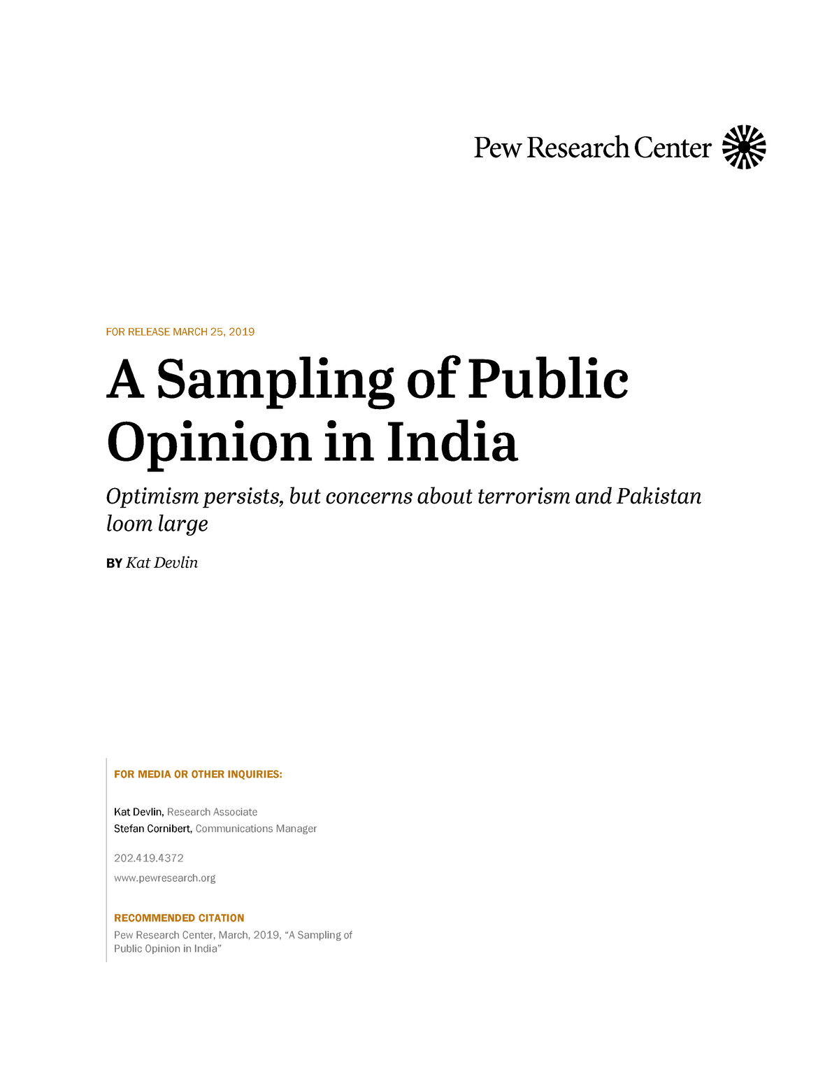 Pew-Research-Center Public-Opinion-in-India 2019-03-25 - FOR RELEASE ...