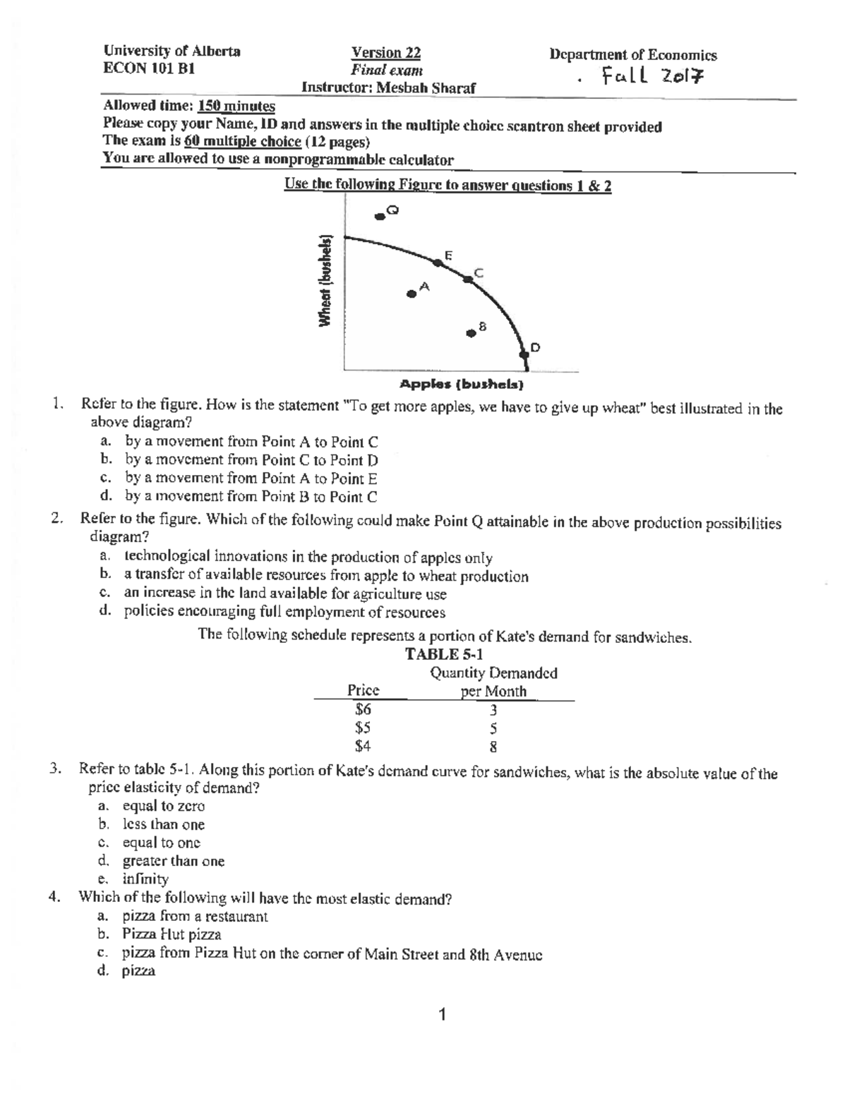 Fall 2017 Final No Answers - ECON 101 - Studocu