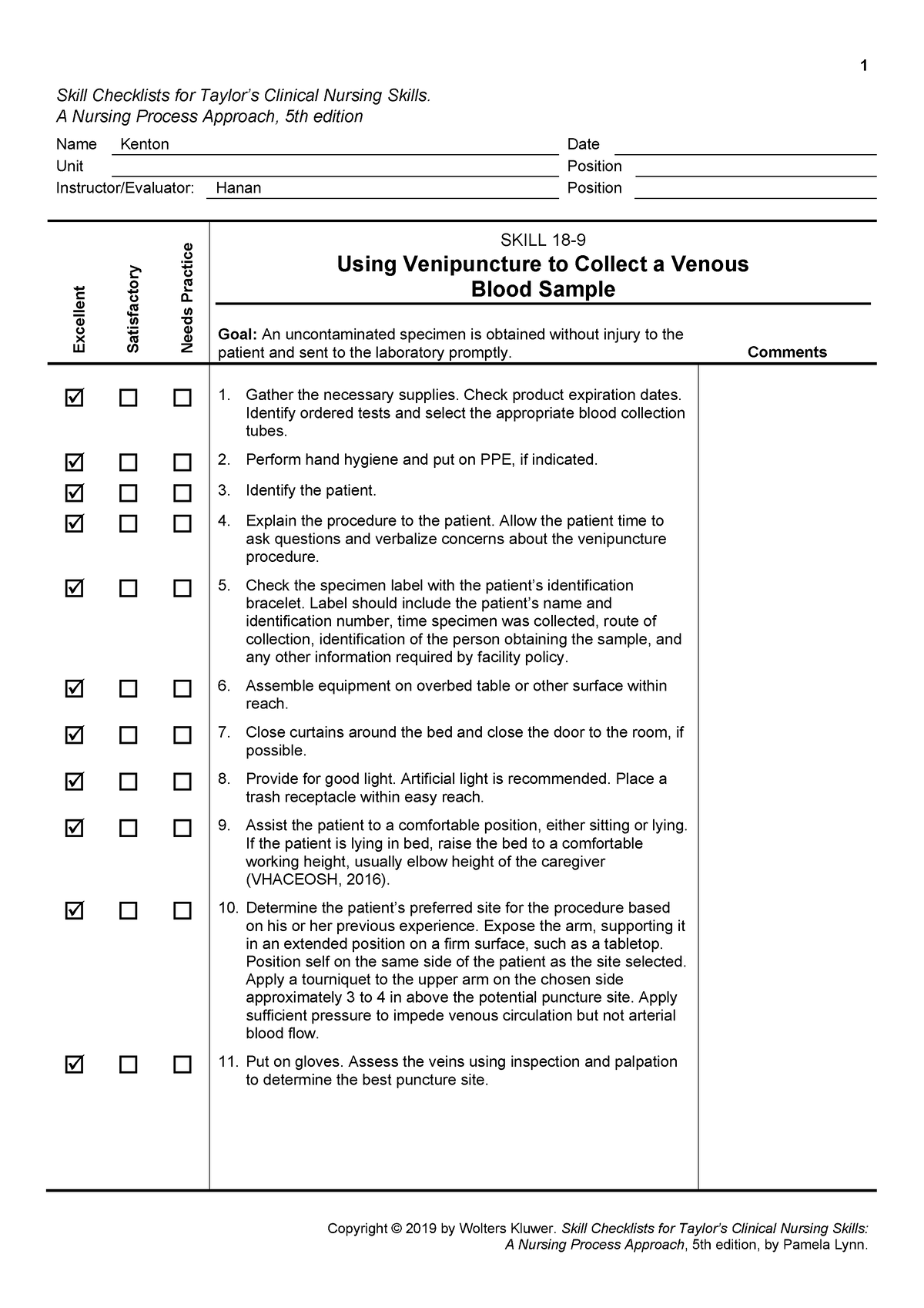 Skill 18-9 Using Venipuncture to Collect a Venous Blood Sample - 1 ...