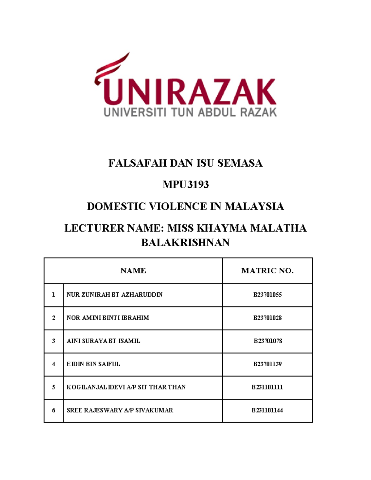 Falsafah Dan Isu Semasa Falsafah Dan Isu Semasa Mpu Domestic Violence