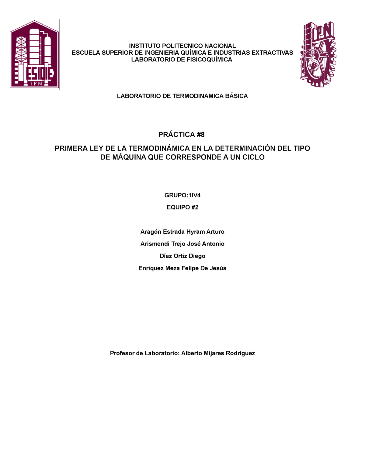 Práctica 8 Termodinamica Básica, Equipo 2 Laboratorio De Termodinamica ...