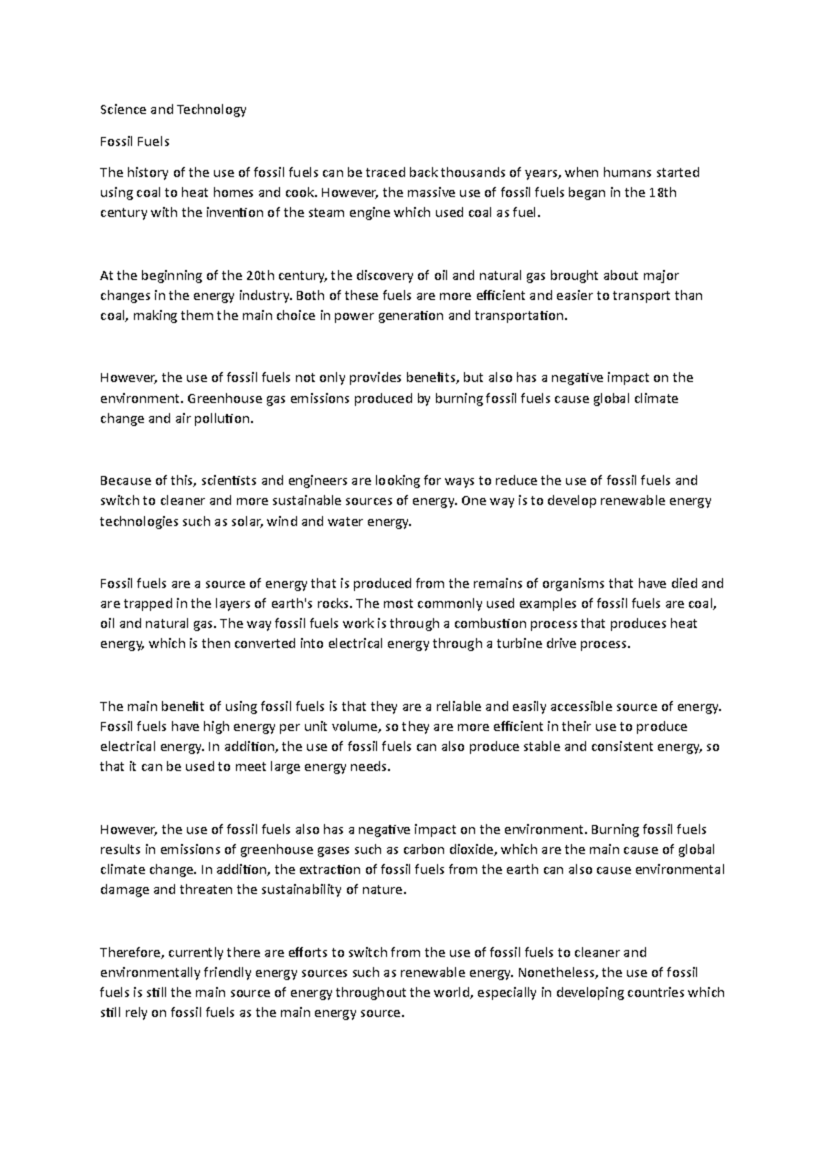 11. Fossil Fuels Science and Technology Fossil Fuels The history of