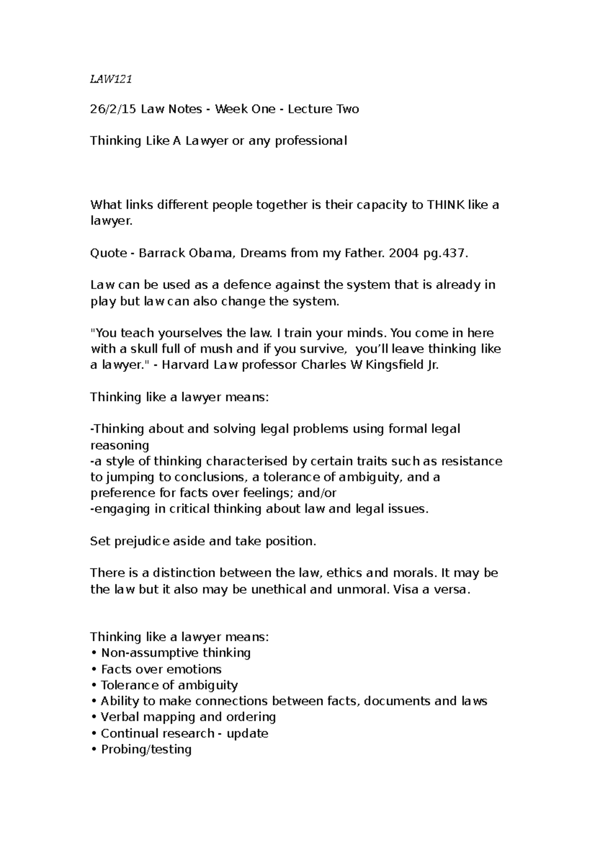 Lecture notes, lectures 1-7 , Semester 1 notes - LAW 26/2/15 Law Notes ...