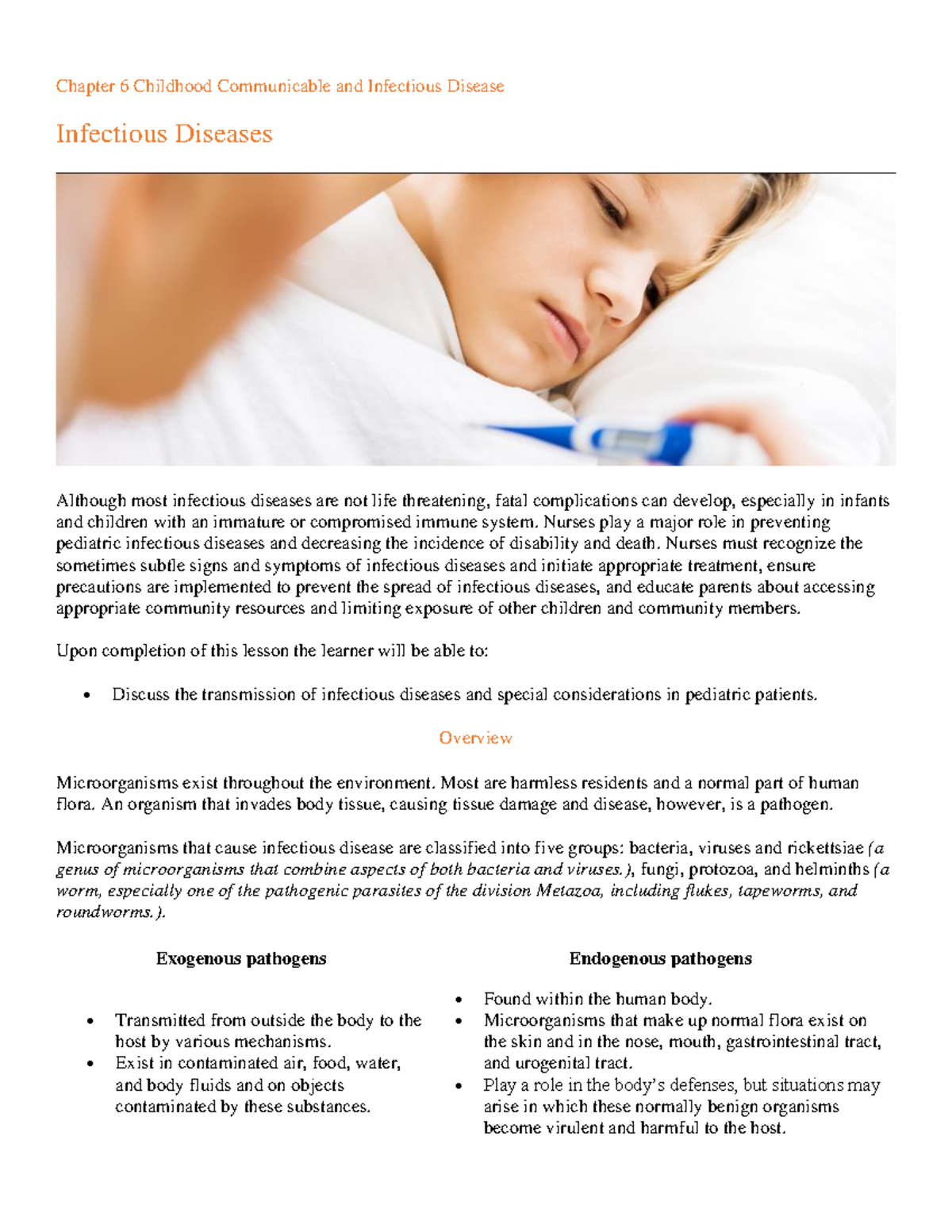 Ch 6 Infectious Diseases - Chapter 6 Childhood Communicable and ...