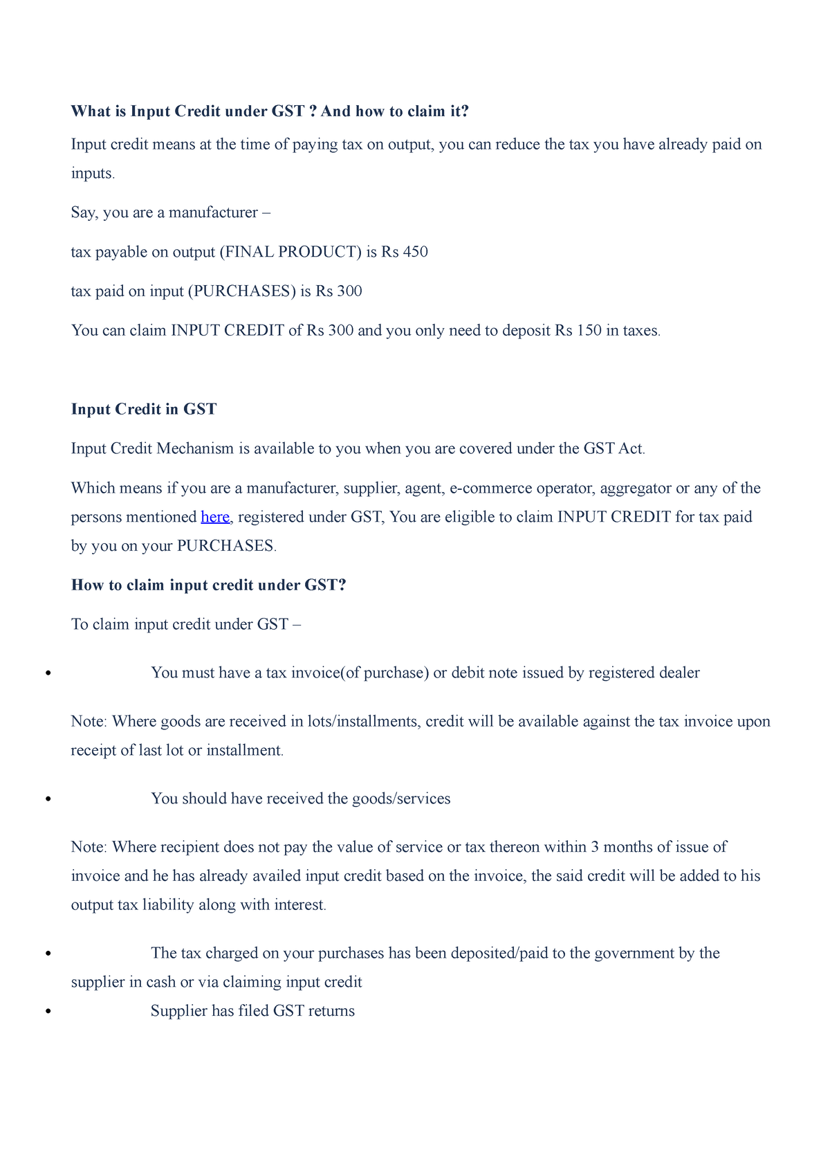 Input Tax Credit Under Gst What Is Input Credit Under Gst And How To