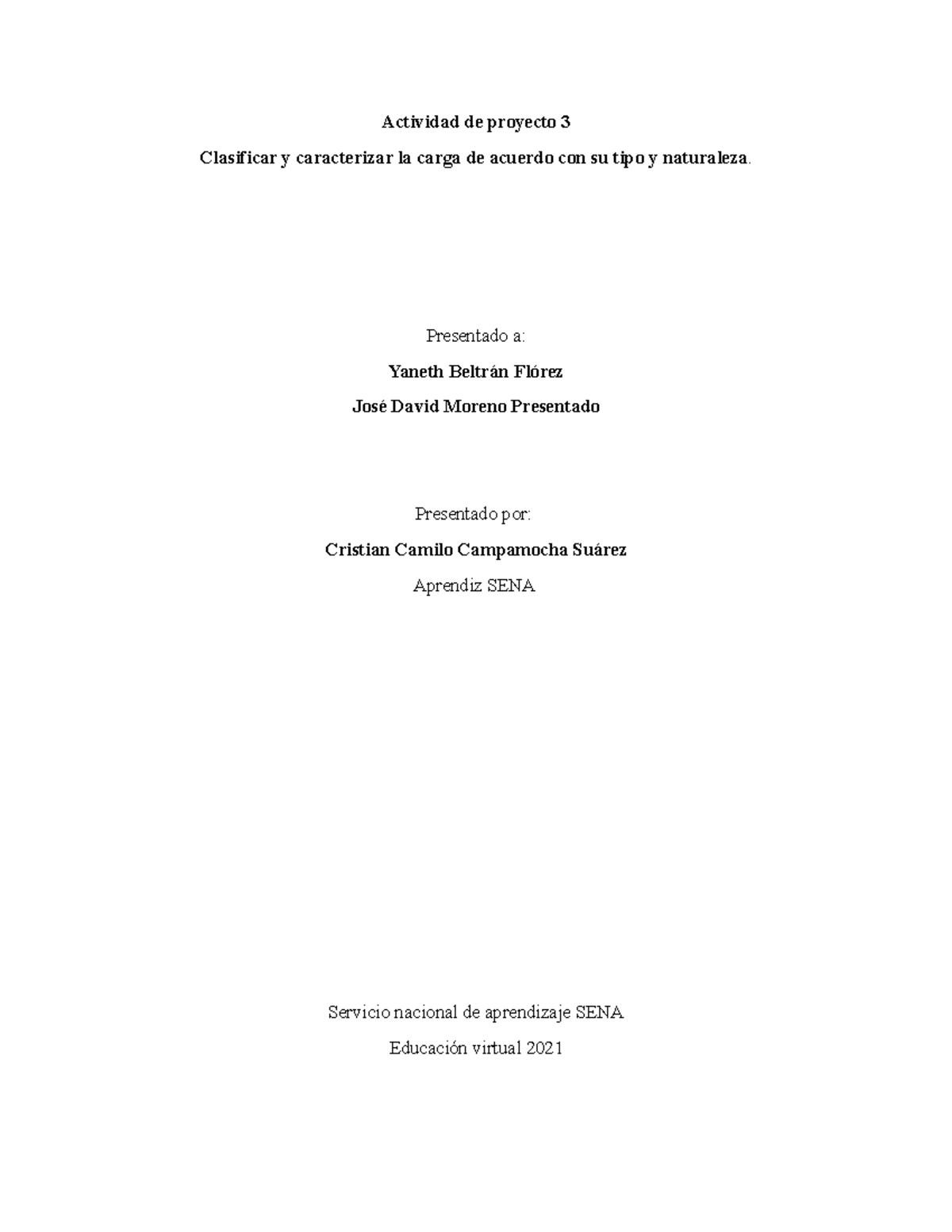 Trabajo en ingles Nª 3 pedagogia Actividad de proyecto 3 Clasificar y caracterizar la carga