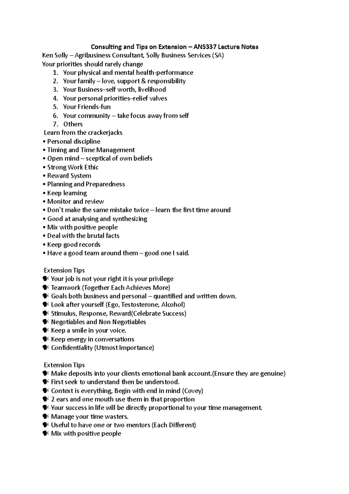 Consulting and Tips on Extension Lecture Notes Consulting and Tips on Extension ANS337