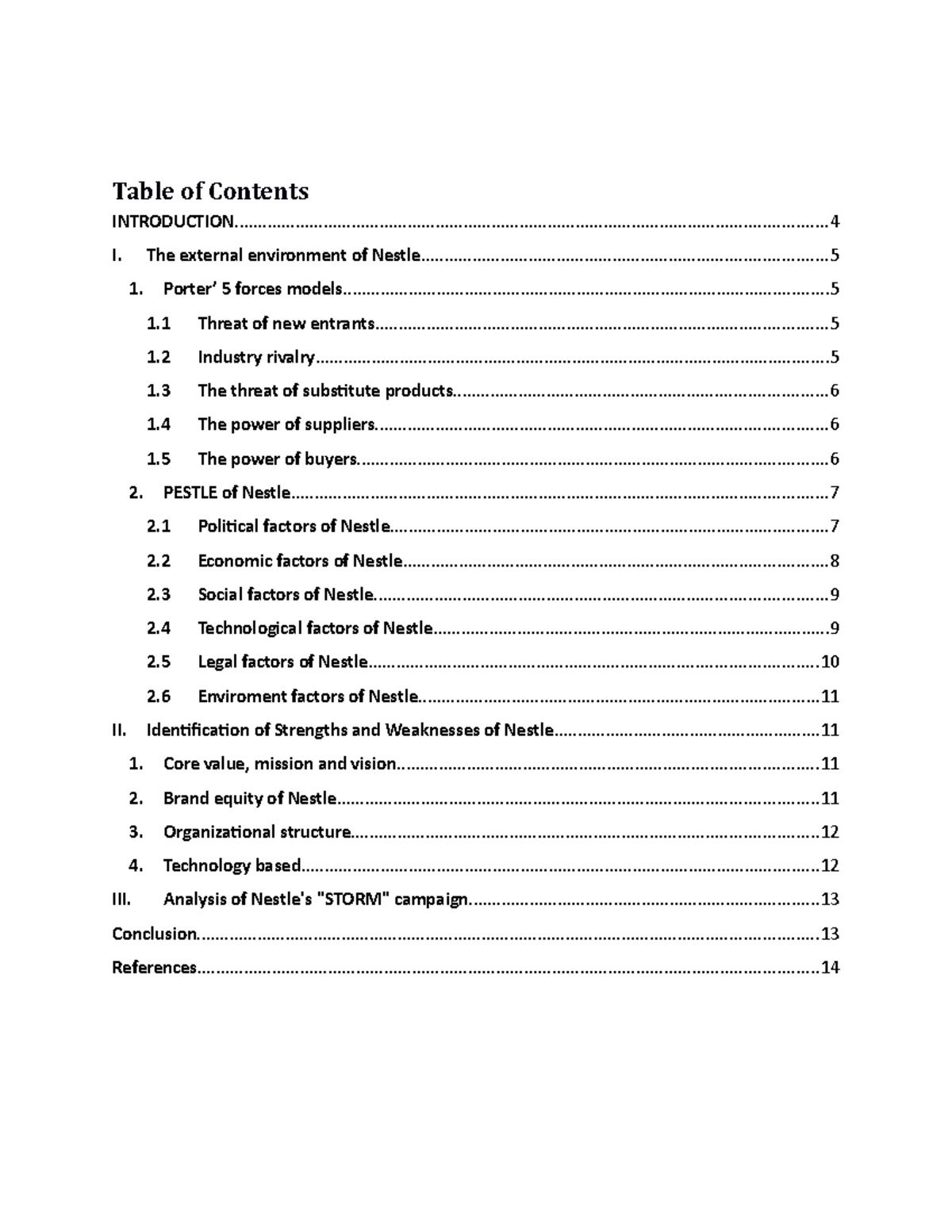 Business Environment - Table of Contents - Studocu