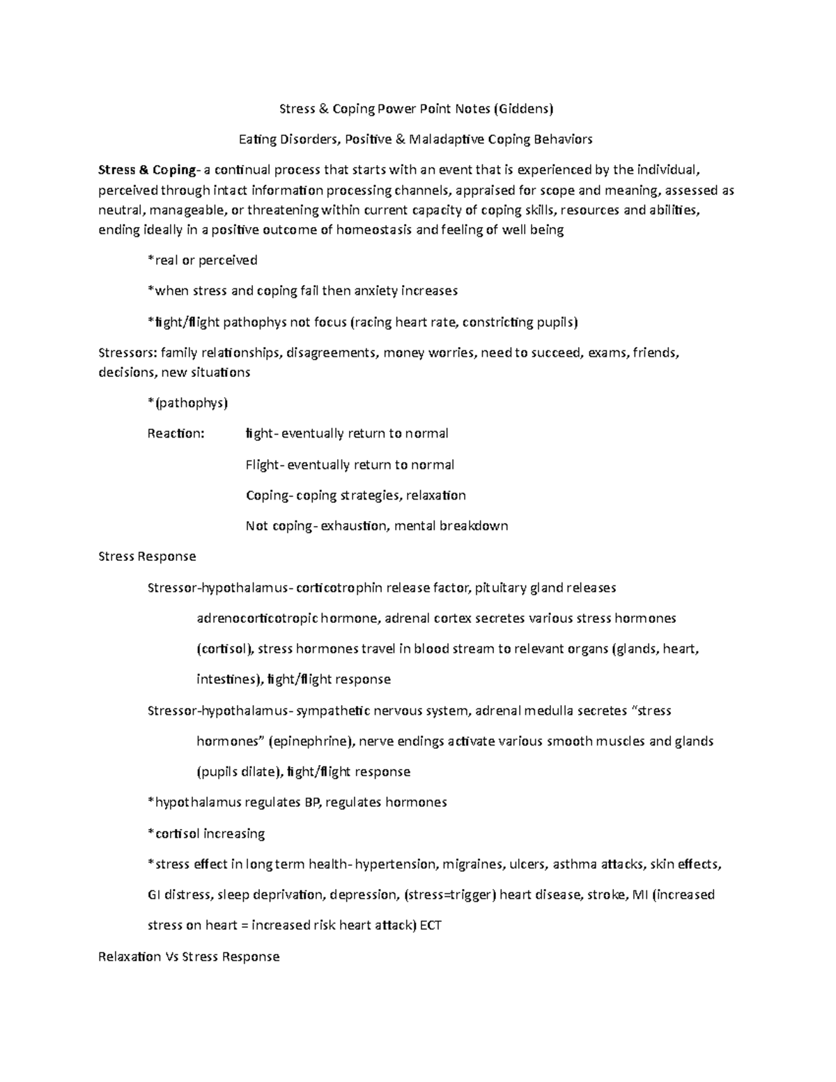 Stress and coping power point - Stress & Coping Power Point Notes ...