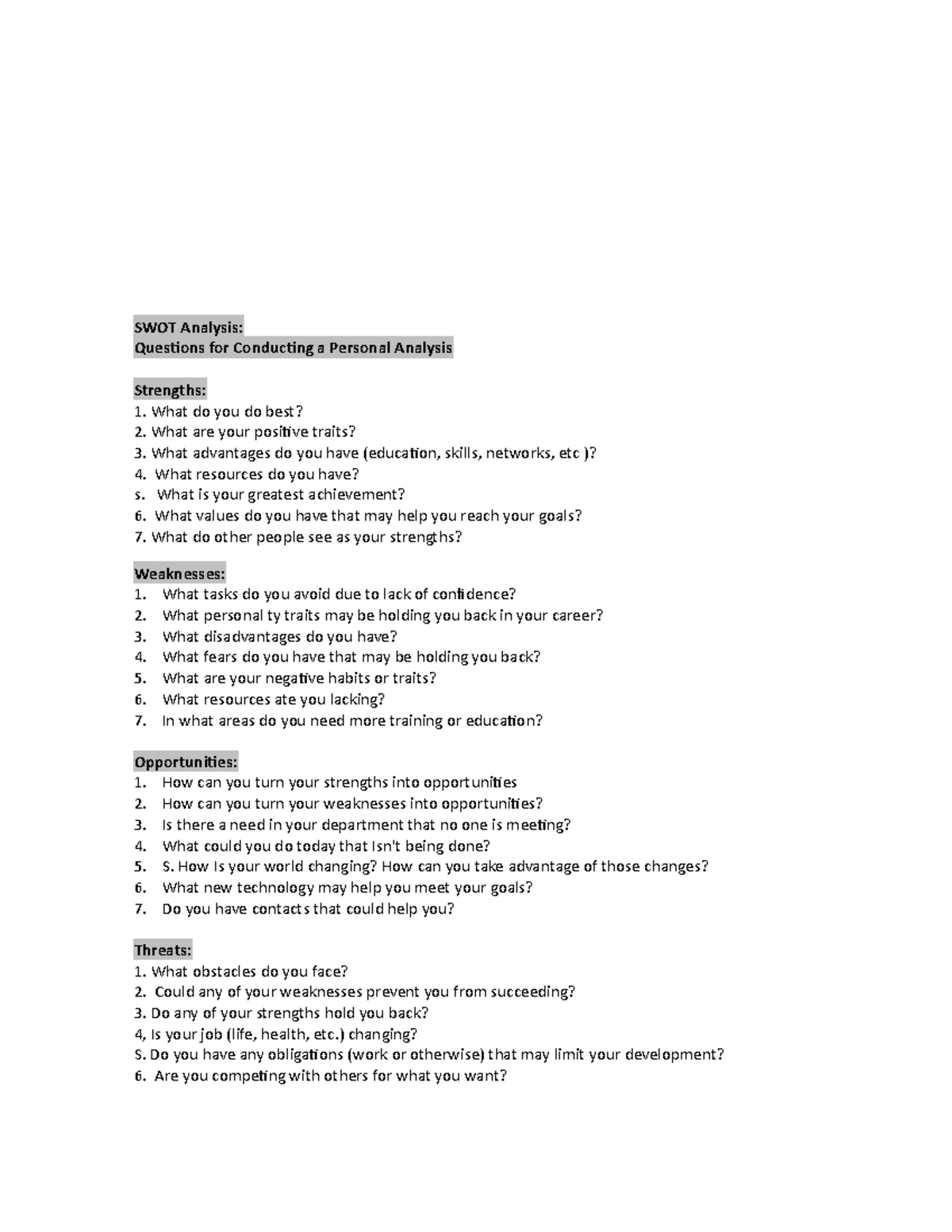 SWOT Analysis Questions - SWOT Analysis: Questions for Conducting a ...