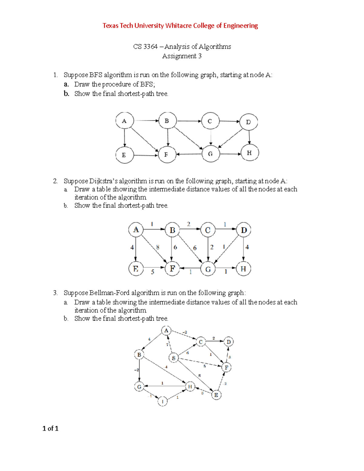 CS3364 Assignment 3 Analysis Of Algorithm - Texas Tech University ...