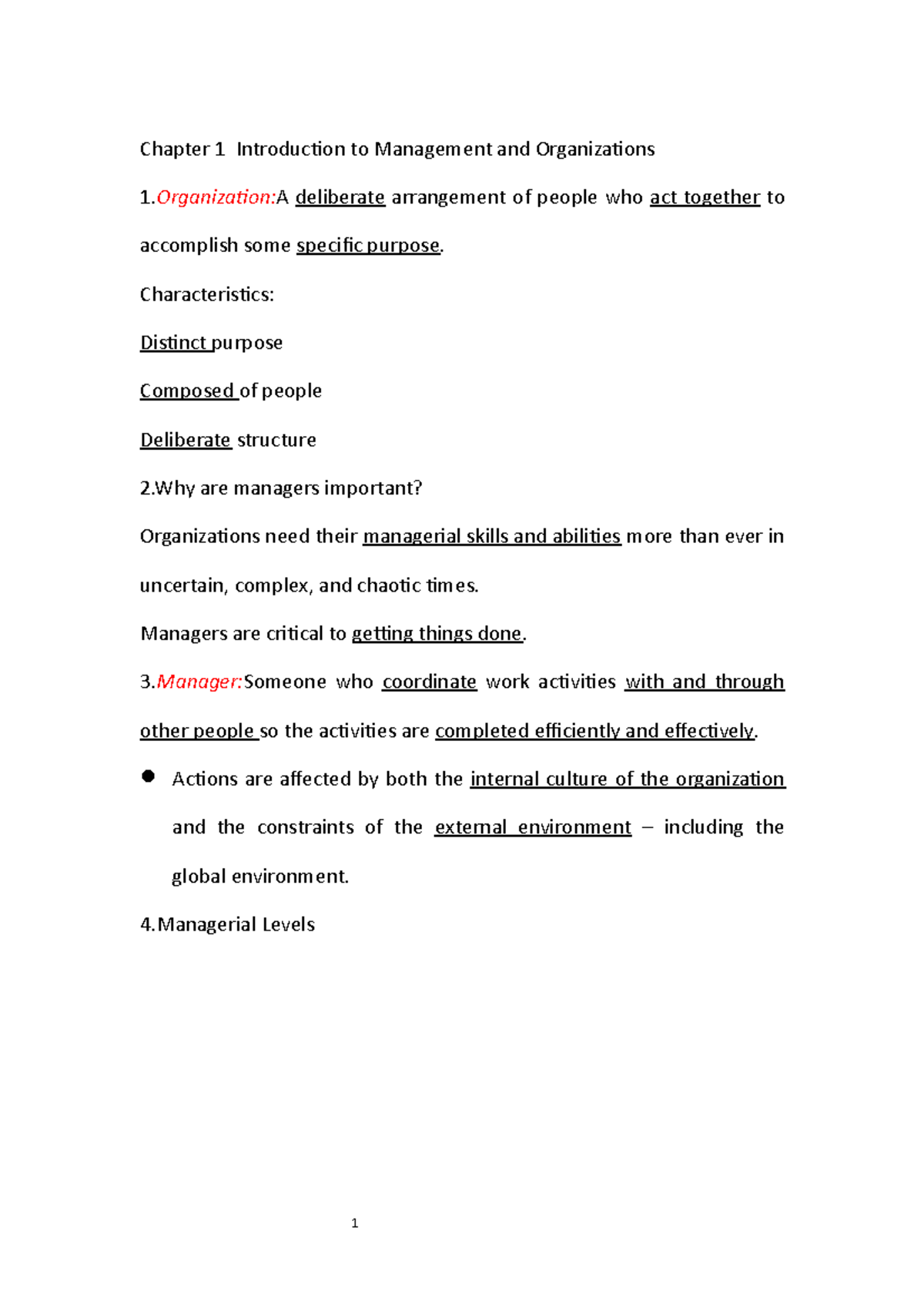 Chapter 1 - Notes - Chapter 1 Introduction To Management And ...