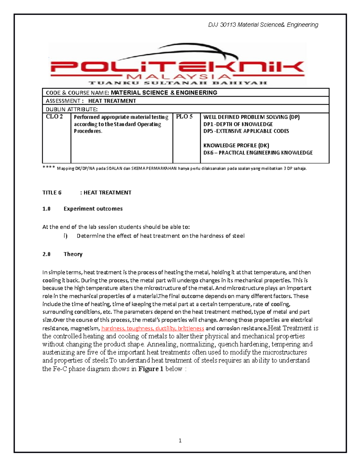 Heat Treatment report for the report CODE & COURSE NAME MATERIAL