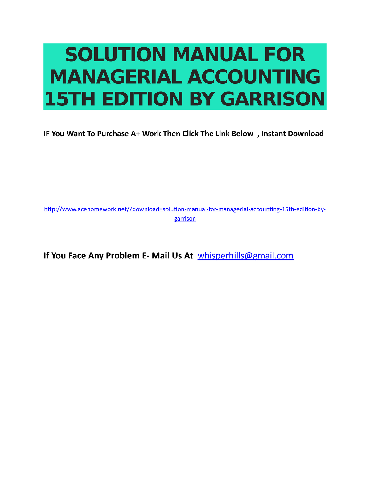 Pdfcoffee.com Solution Manual For Managerial Accounting 15th Edition-by ...