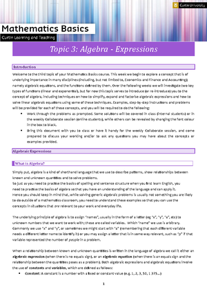 MATH- Mathematics Basic Topic - Lecture notes 4.docx - Topic 4: Algebra ...