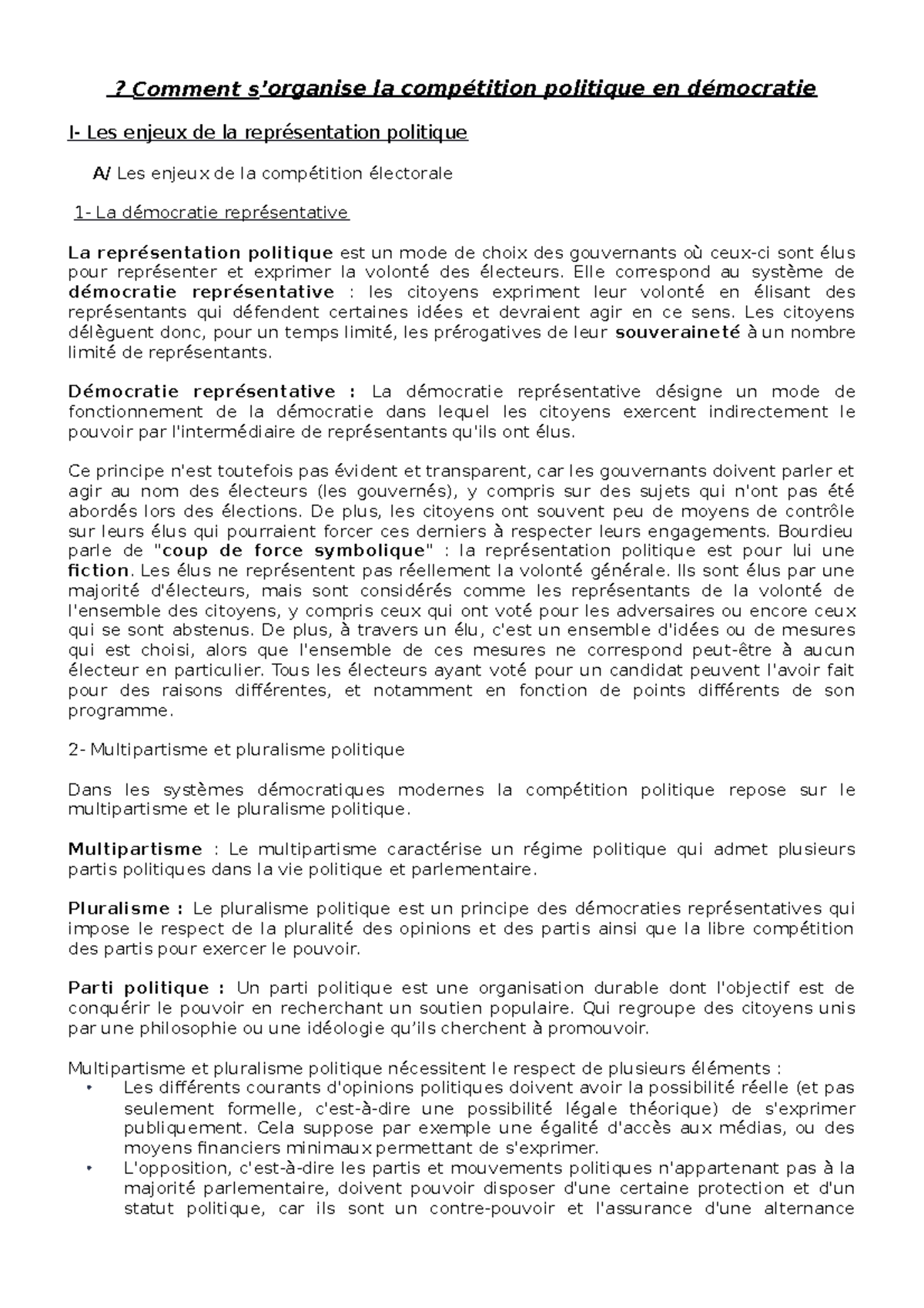 Bilan Ssp 2 Cours Ses Comment Sorganise La Compétition Politique