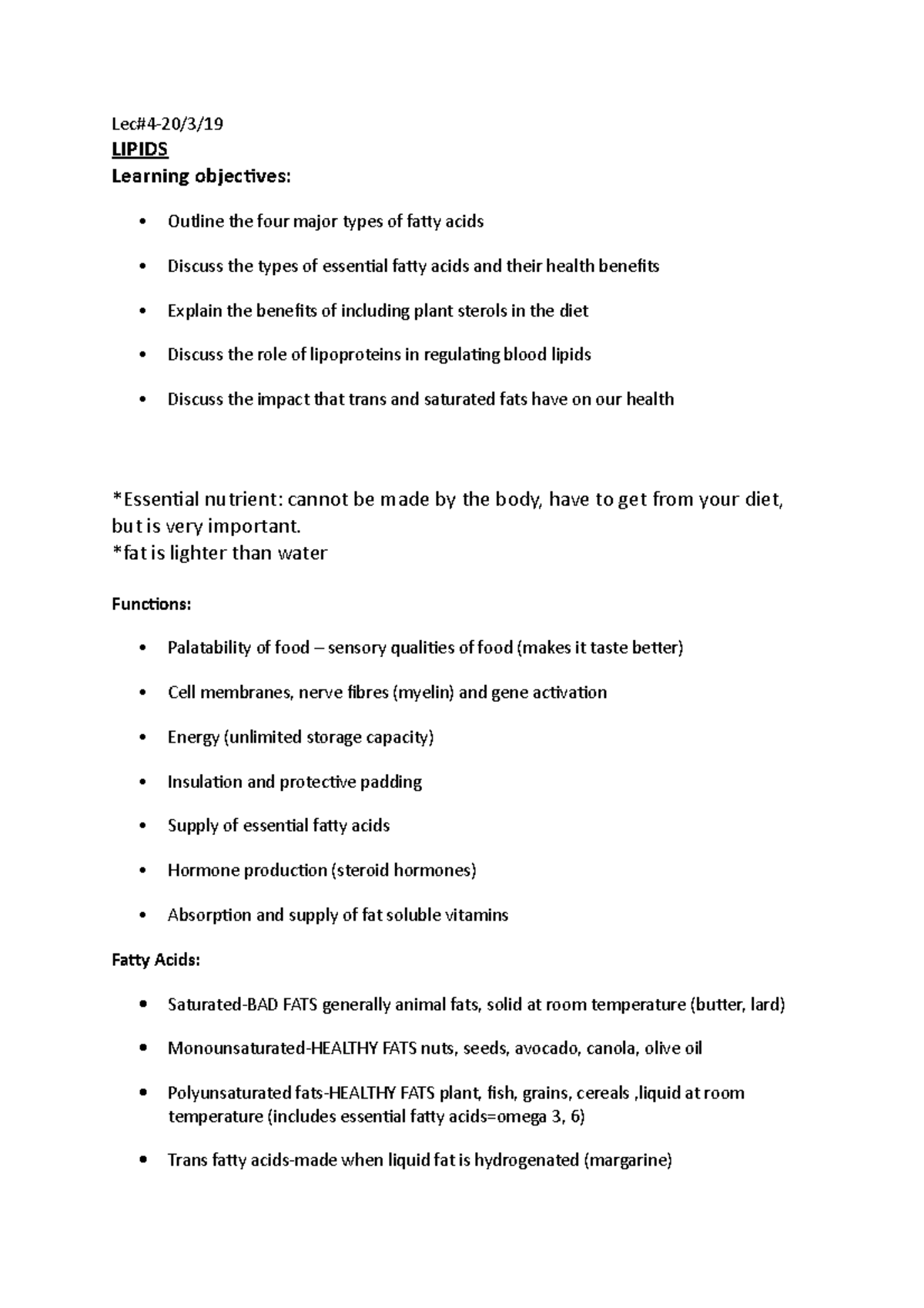 Lec4 lipids functions of fatty acids, the structure and essential