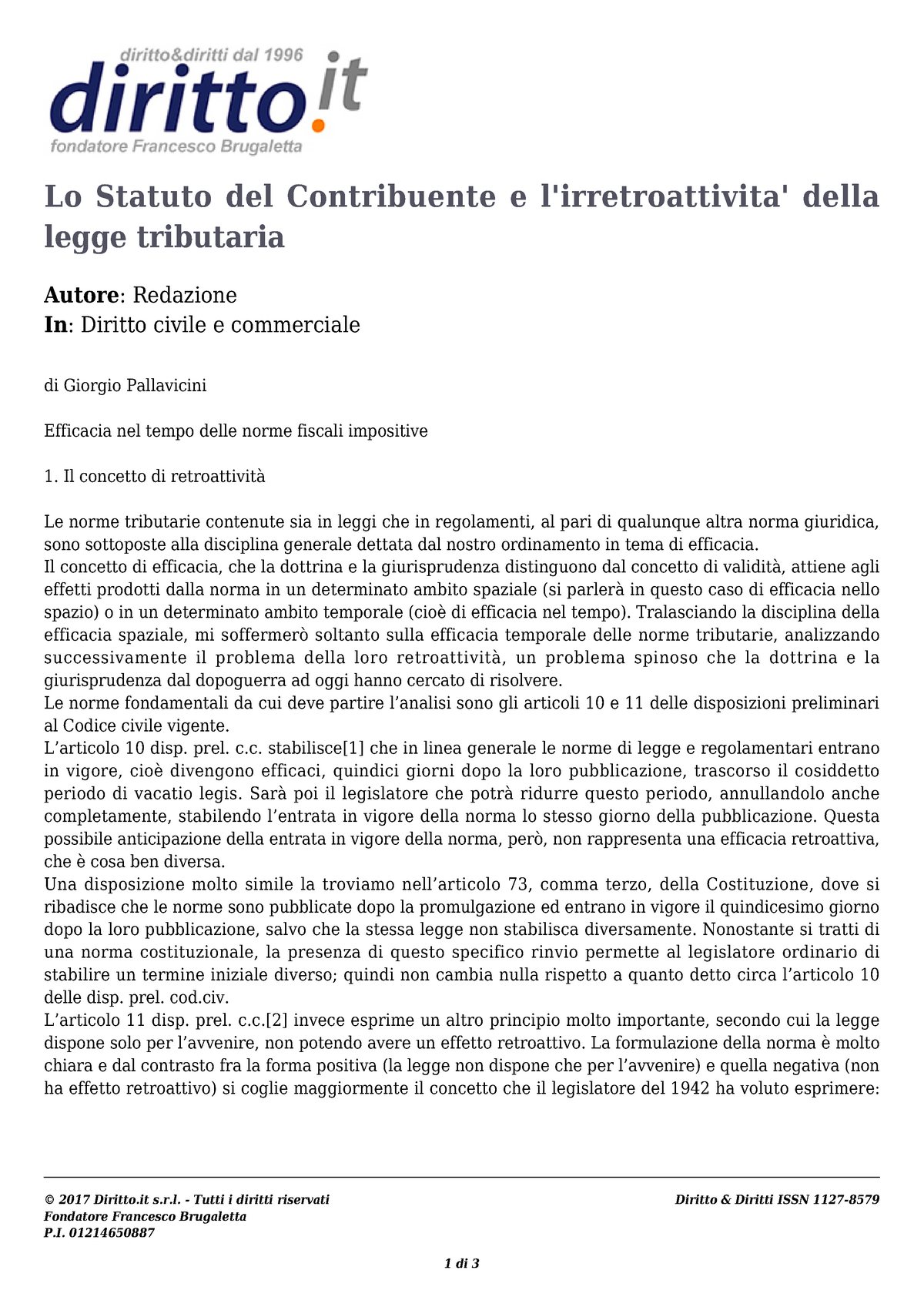 Lo Statuto Del Contribuente - © 2017 Diritto S.r. - Tutti I Diritti ...