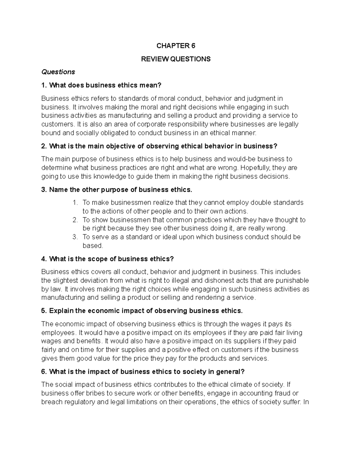 Chapter 6 Governance review questions CHAPTER 6 REVIEW QUESTIONS