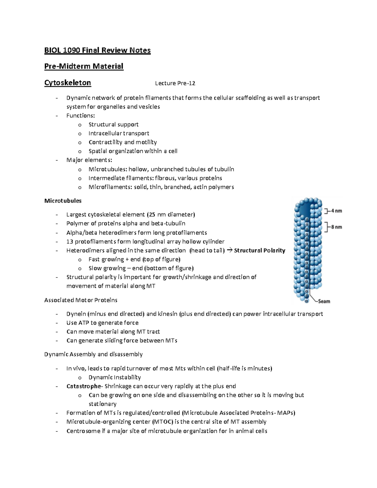 Final Review, Biology - BIOL 1090 Final Review Notes Pre-Midterm ...