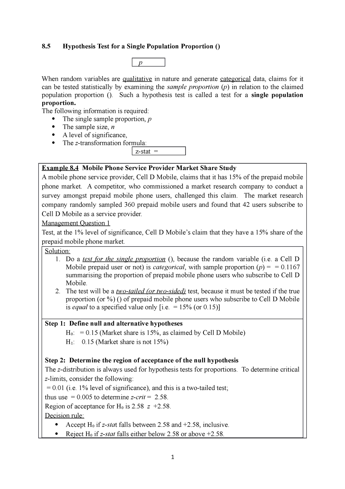 Chapter 8-population proportions Exercises - 8 Hypothesis Test for a ...