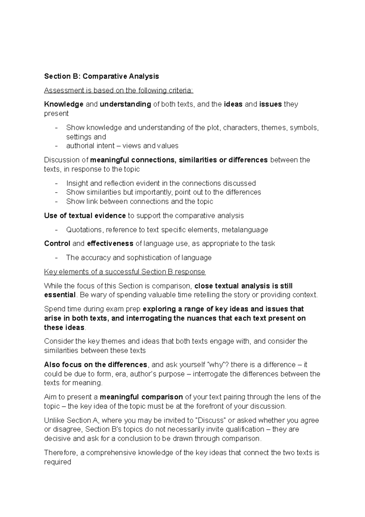 Section B Of English Paper - Section B: Comparative Analysis Assessment ...