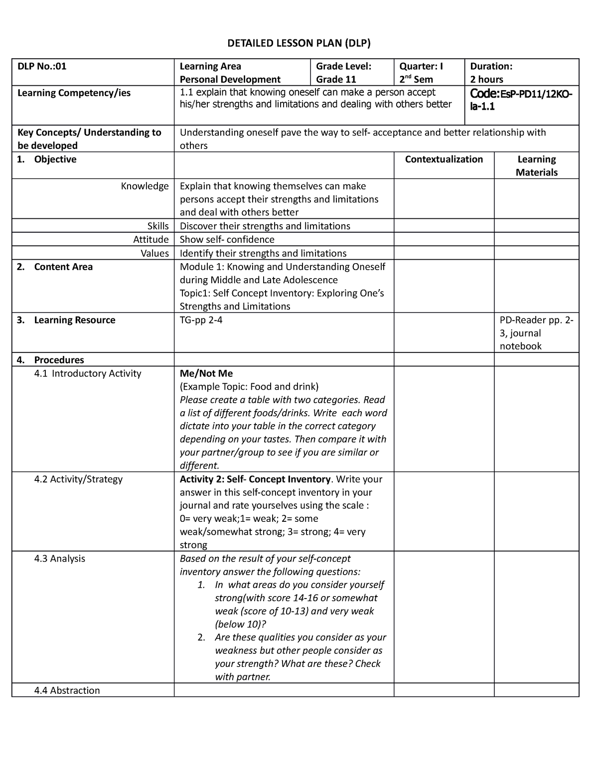 Topic 1 PD - Lesson Guide - DETAILED LESSON PLAN (DLP) DLP No.:01 ...