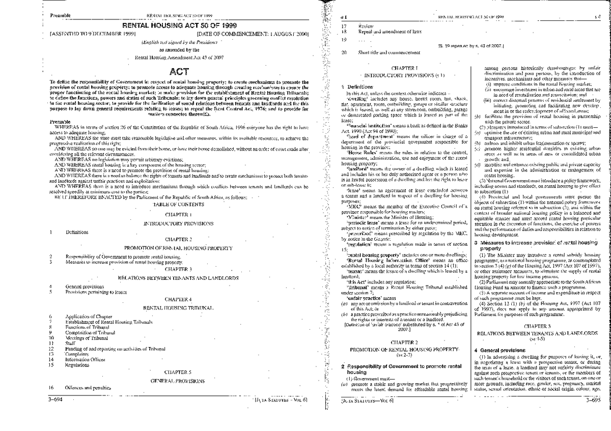 Theme 12 Rental Housing Act 50 of 1999 [2023 ABR 410 Studocu