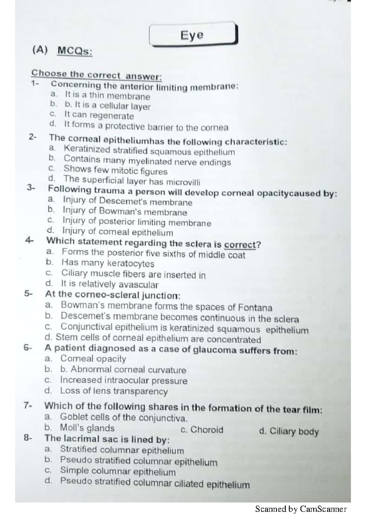 histology mcq for eye Basic Microbiology Studocu