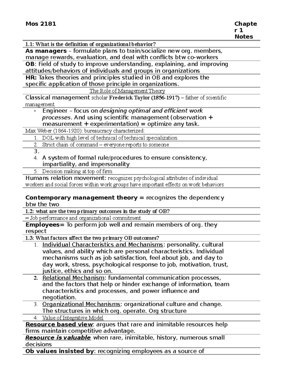Chapter 1 Reading Notes - Mos 2181 1: What is the definition of ...
